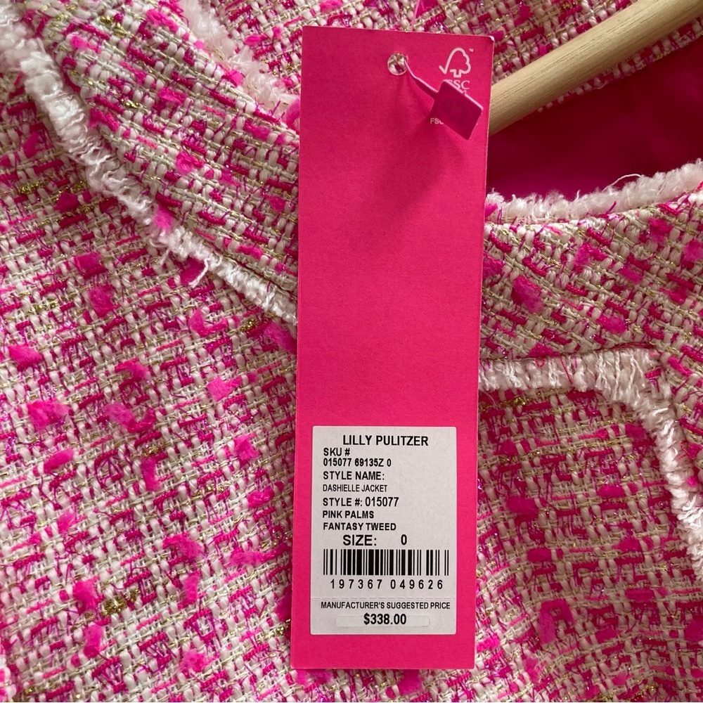 NWT Lilly Pulitzer Dashielle Tweed Jacket in Pink Palms Fantasy Tweed, Size 0 - Picture 14 of 16